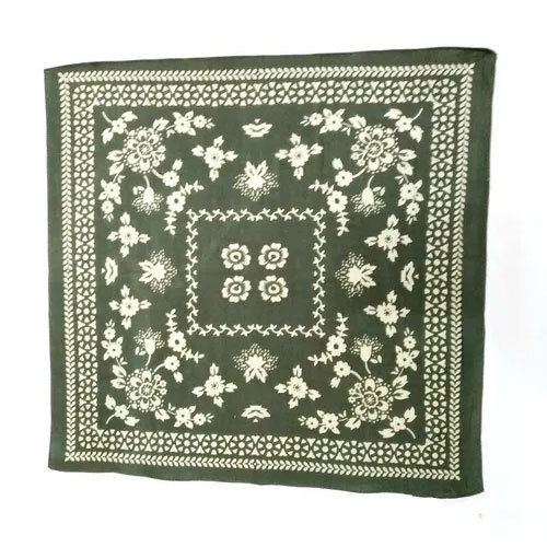 Green Cotton Printed Square Bandana