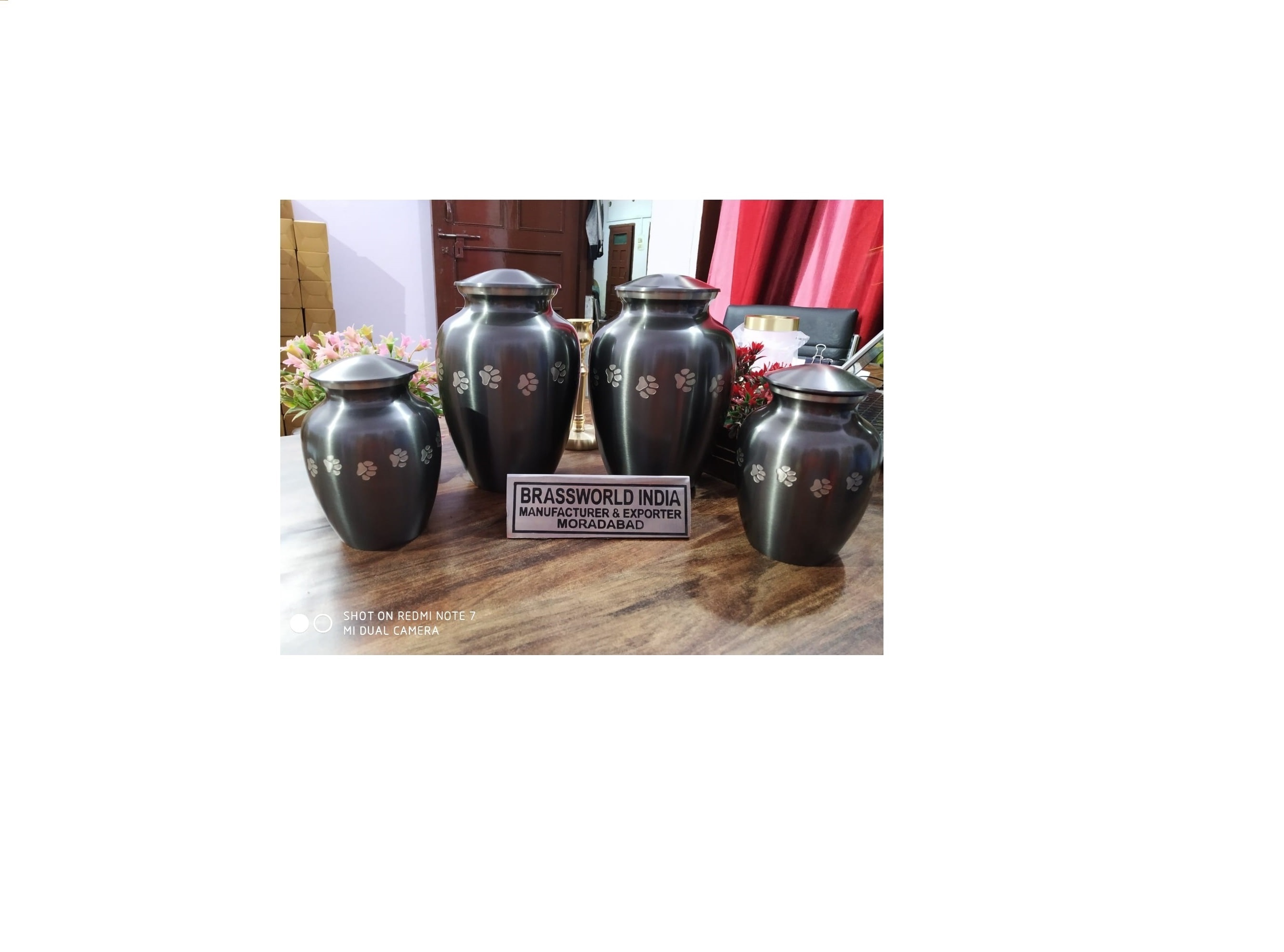GREY MARBLE URN WITH SILVER PAWS FUNERAL SUPPLIES