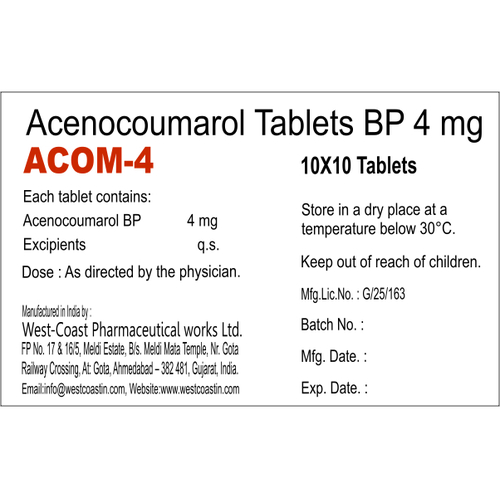 Acenocoumarol Tablets Cas No: 152-72-7