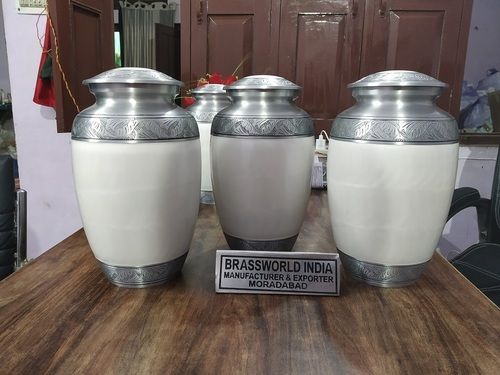 Aluminium White Urn With Silver Engraved Funeral Supplies