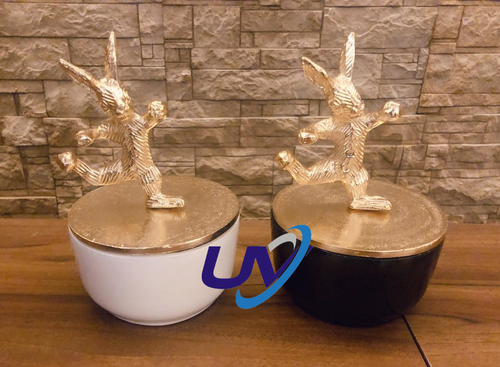 Round Trinket Boxes With Bunny Motif