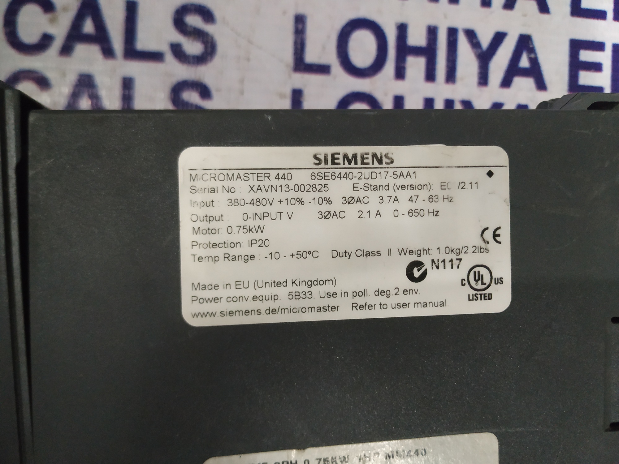 SIEMENS MICROMASTER INVERTER 6SE6440-2UD17-5AA1