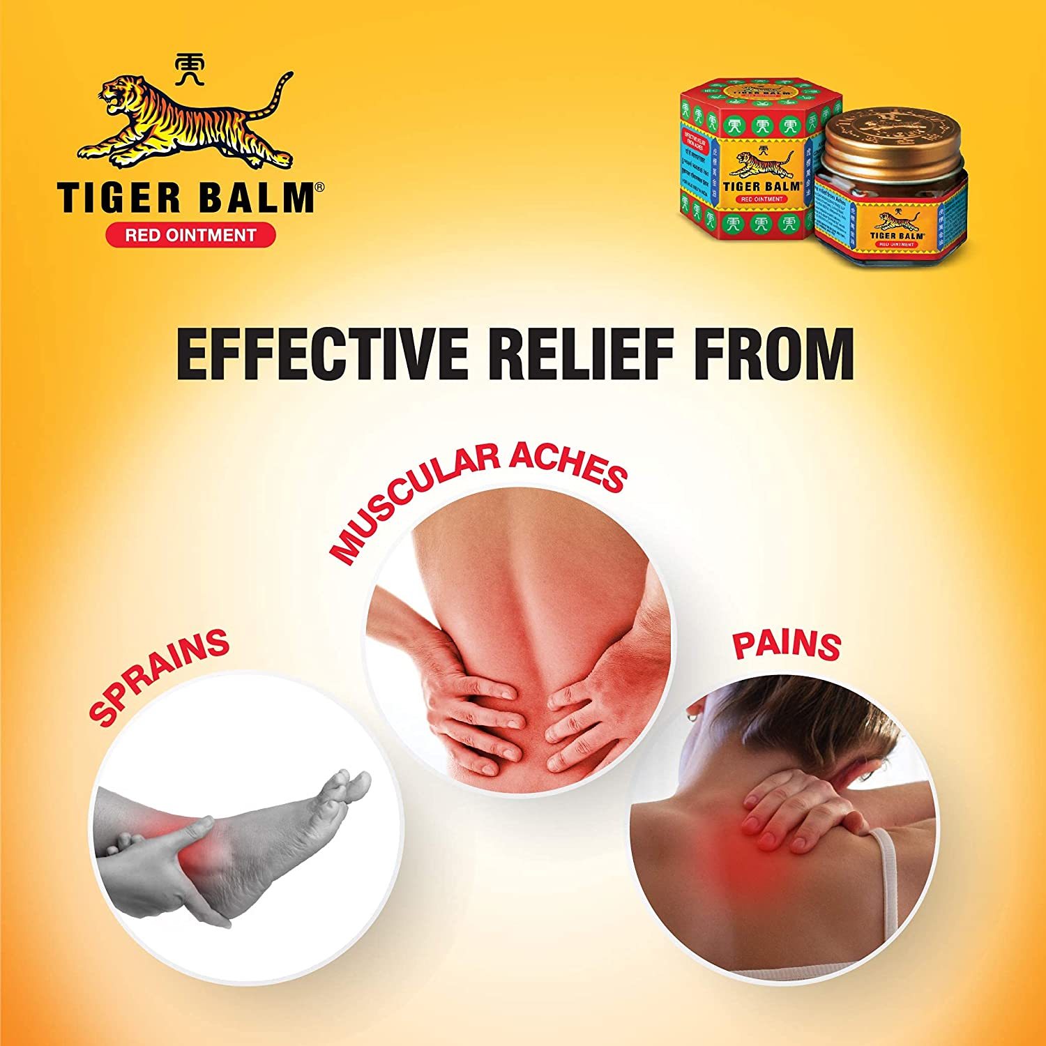 Tiger Balm Red Ointment For Effective Relief From Muscular Aches, Sprains & Pain - 21ml(Pack Of 6)