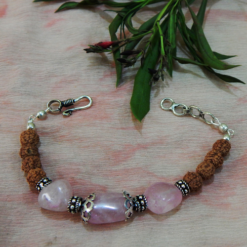 Rose Quartz Tumble & Rudraksha Beads Bracelet