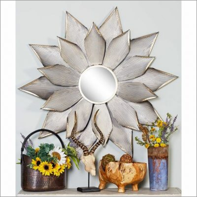 Silver Round Flower Shaped Mirror