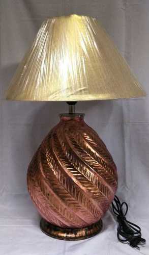 Designer Table Lamp - Copper & Glass, 15x15x20 inches | Durable Material, Elegant Design, Easy Assembly, Soft Lighting, Fabric Shade