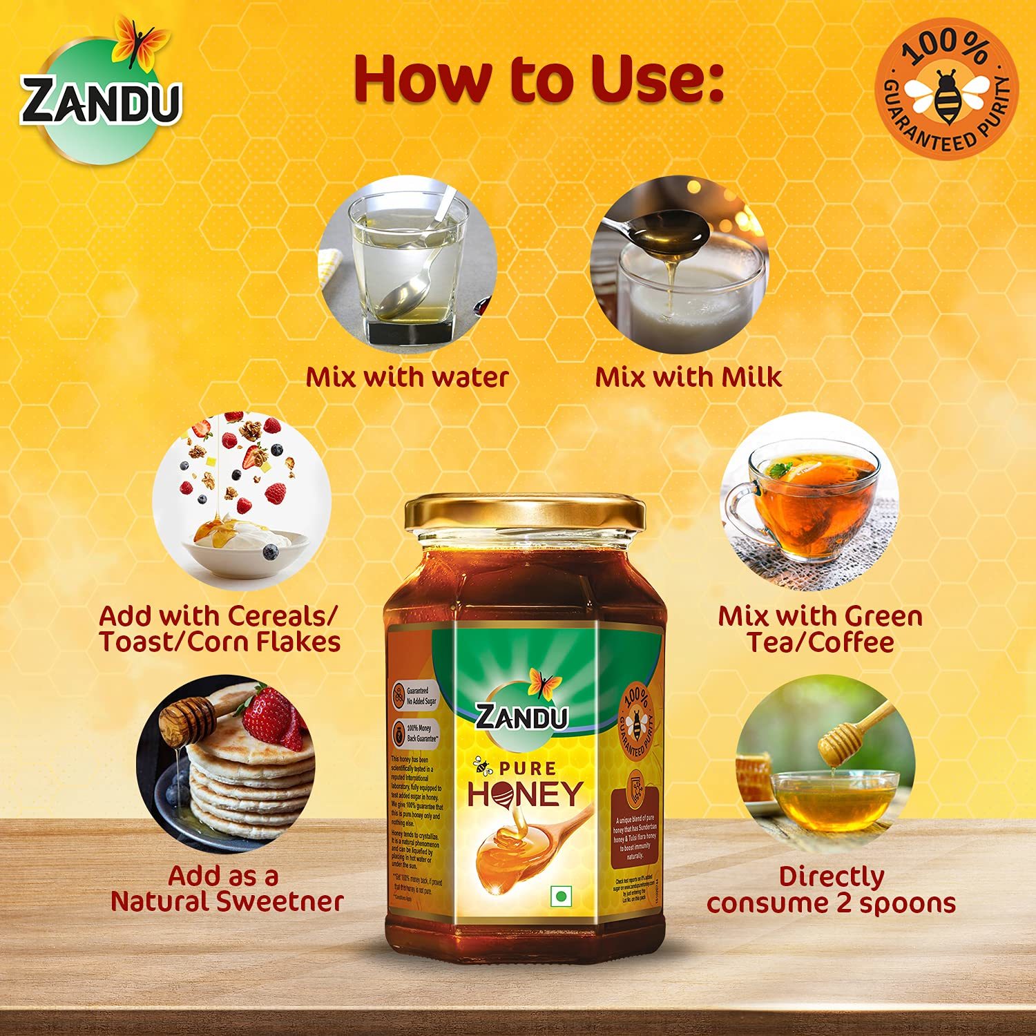 Zandu Pure Honey, 100% Purity, No Added Sugar - 500g