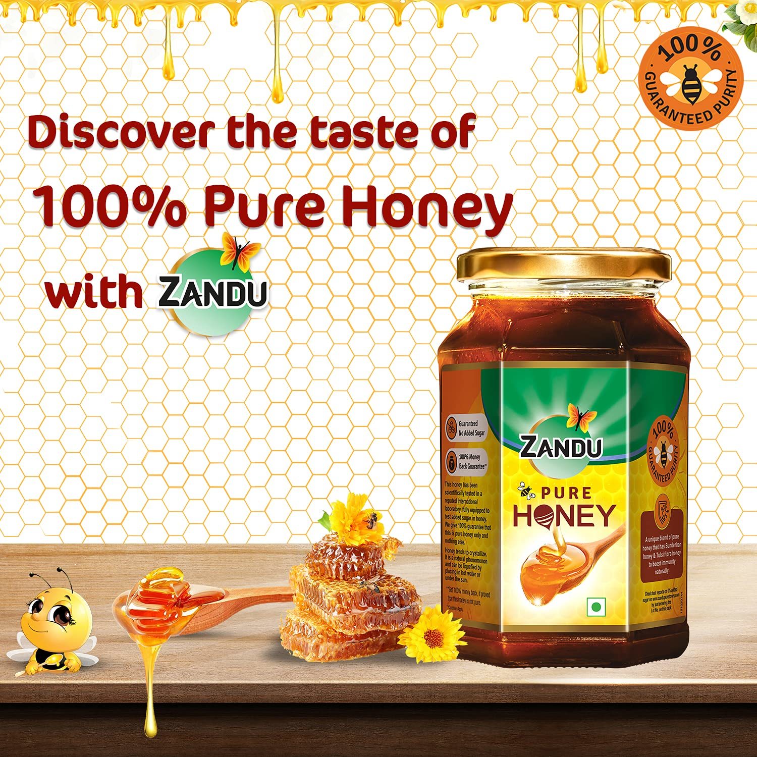 Zandu Pure Honey, 100% Purity, No Added Sugar - 500g