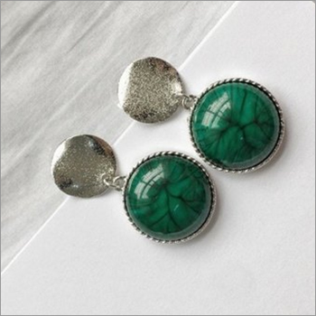 Round Brilliant Cut Green Gemstone Earrings