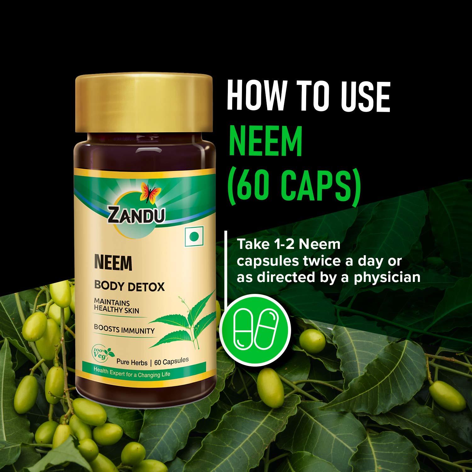 Zandu Neem Capsules Ayurvedic Herbs For Healthy Skin And Hair - 60 Veg Capsules