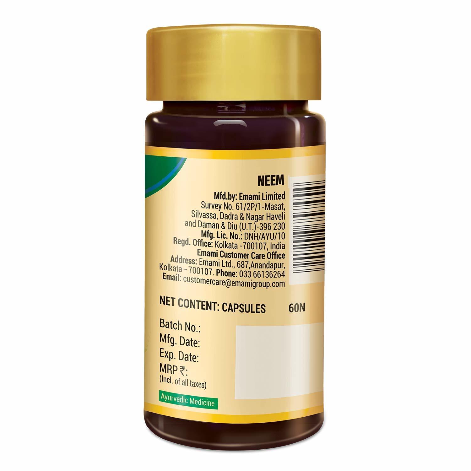 Zandu Neem Capsules Ayurvedic Herbs For Healthy Skin And Hair - 60 Veg Capsules