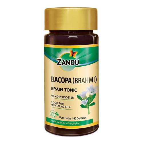 Ayurvedic Medicine Zandu Brahmi Capsules, Helps For Stress Relief And Boost Immunity - 60 Veg Capsules