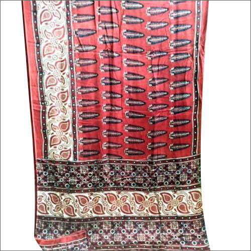 Casual Ladies Ajrakh Block Print Mul Cotton Natural Dyed Saree