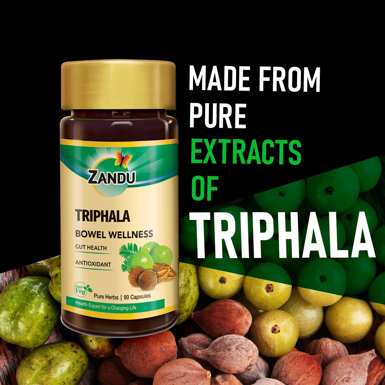 Zandu Triphala Capsules, Supports Bowel Wellness - 90 Veg Capsules