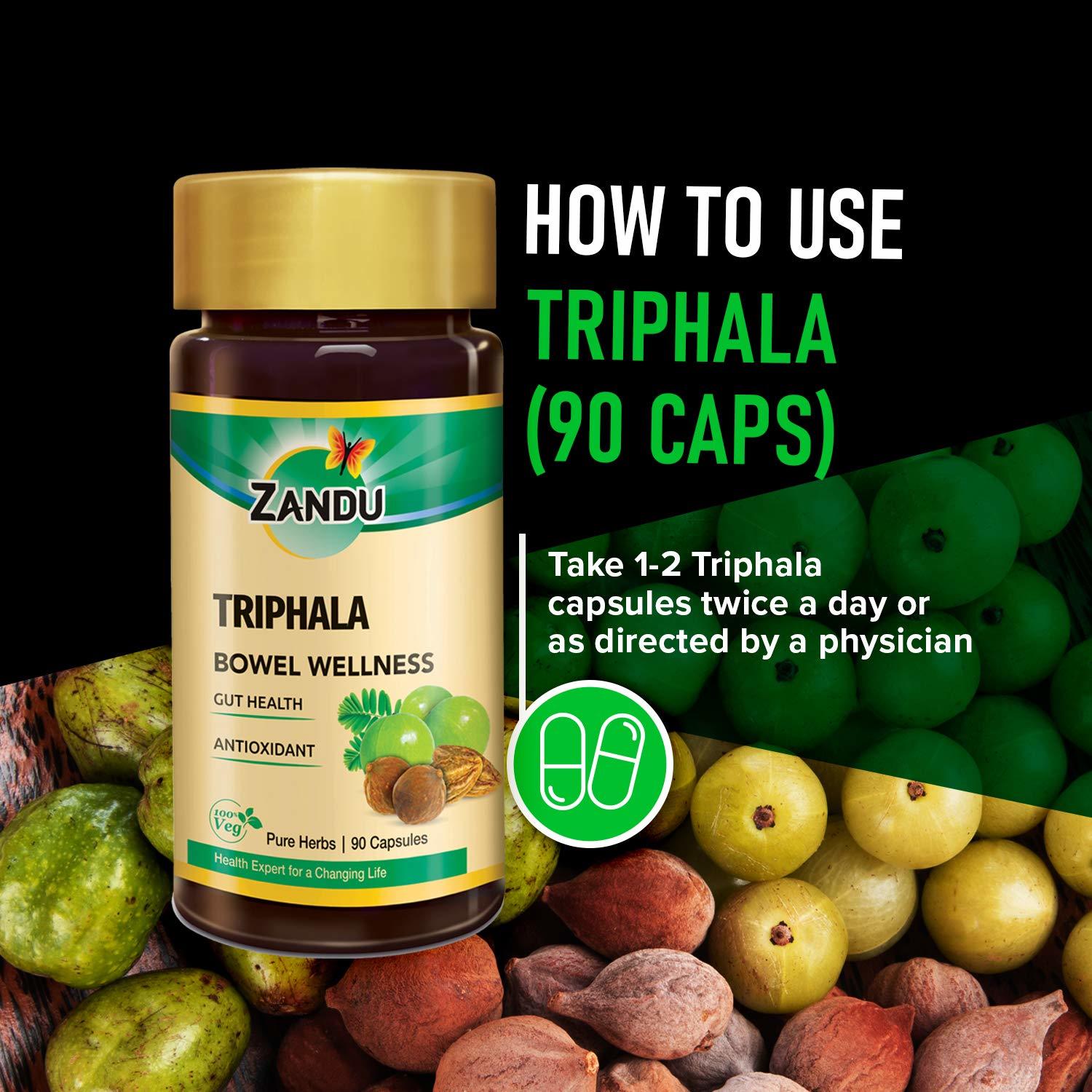 Zandu Triphala Capsules, Supports Bowel Wellness - 90 Veg Capsules