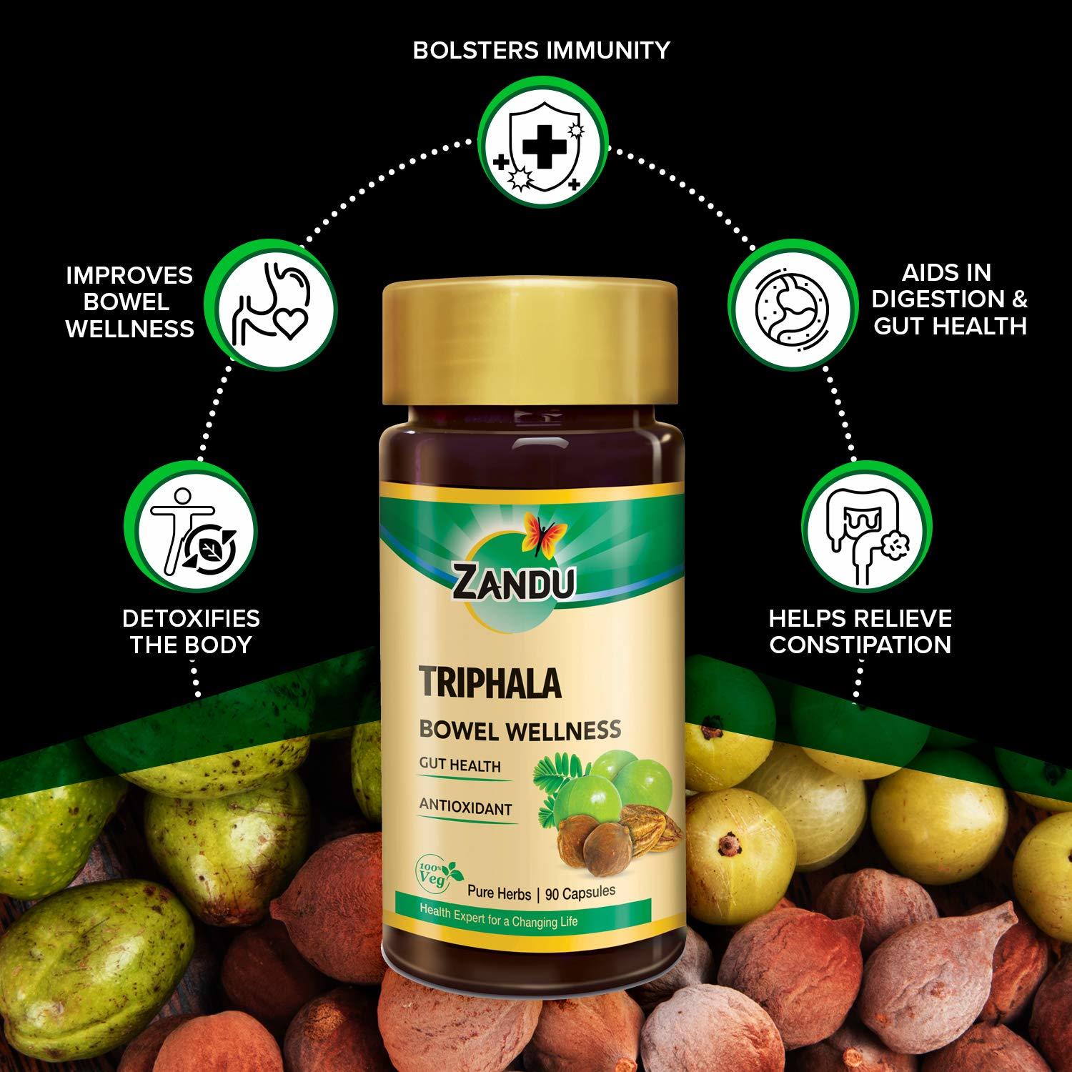 Zandu Triphala Capsules, Supports Bowel Wellness - 90 Veg Capsules