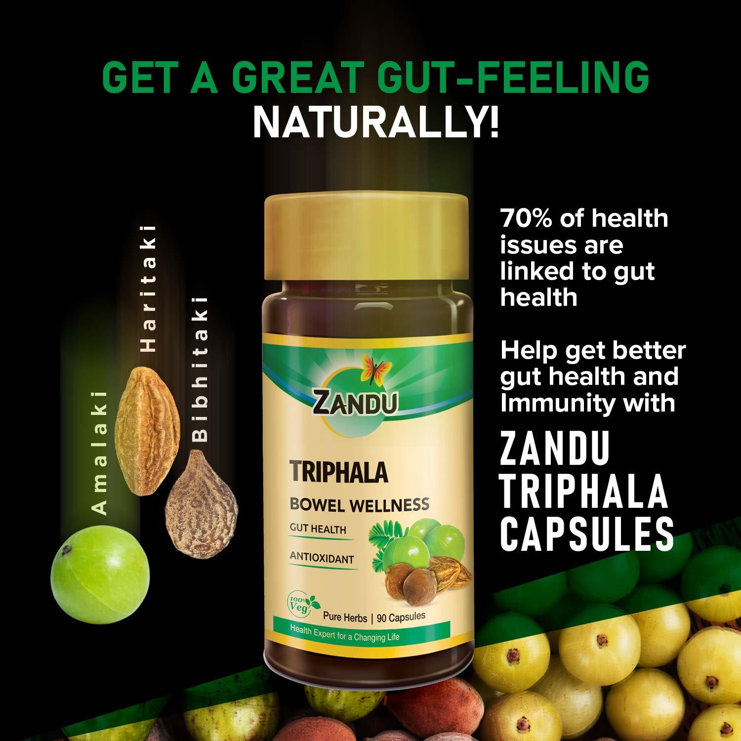 Zandu Triphala Capsules, Supports Bowel Wellness - 90 Veg Capsules