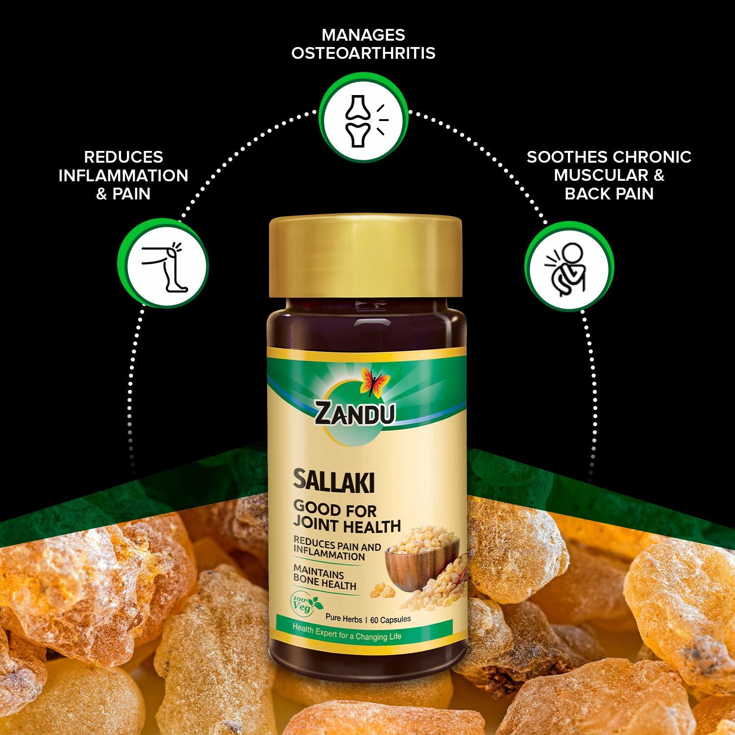 Zandu Sallaki Capsules, Helpful For Joint Pain Wellness - 60 Veg Capsules