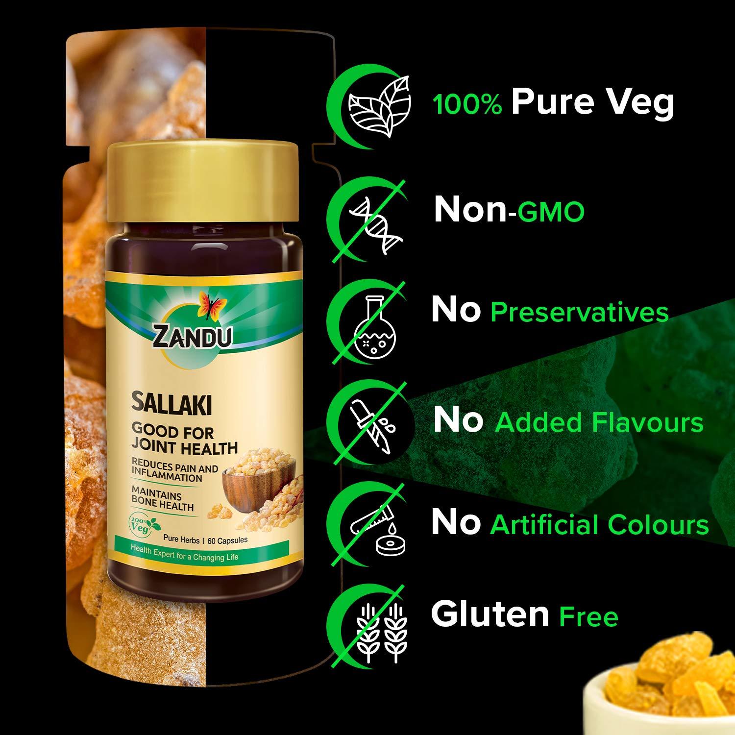 Zandu Sallaki Capsules, Helpful For Joint Pain Wellness - 60 Veg Capsules