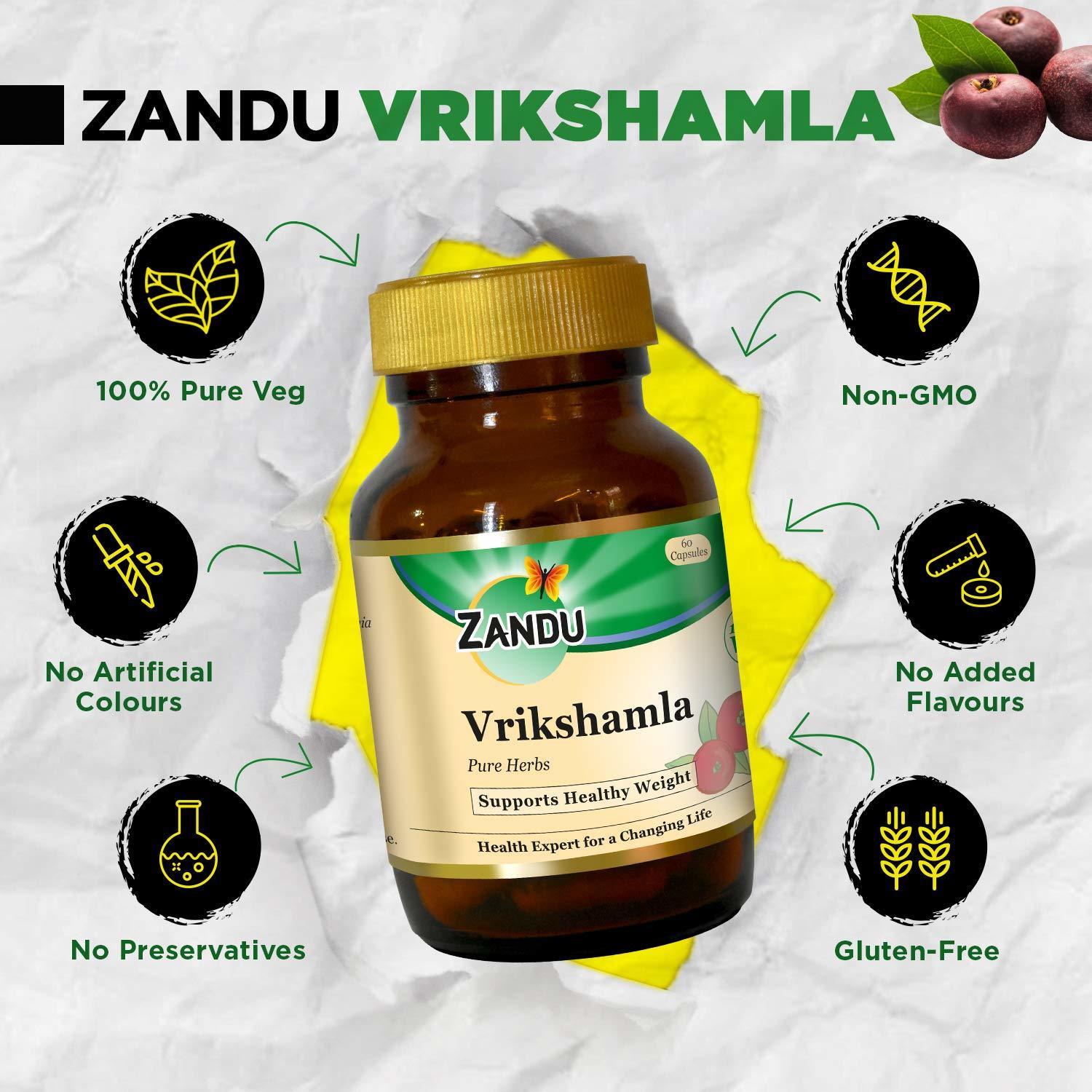 Zandu Vrikshamla Herbs (Garcinia Indica), Natural Fat Burner And Keto Weight Loss Supplement - 60 Veg Capsules