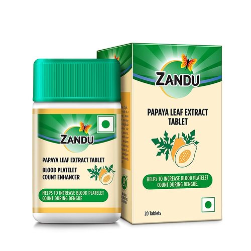 Zandu Papaya Leaf Extract - Helpful For Blood Platelets Count (Pack Of 20tablets)
