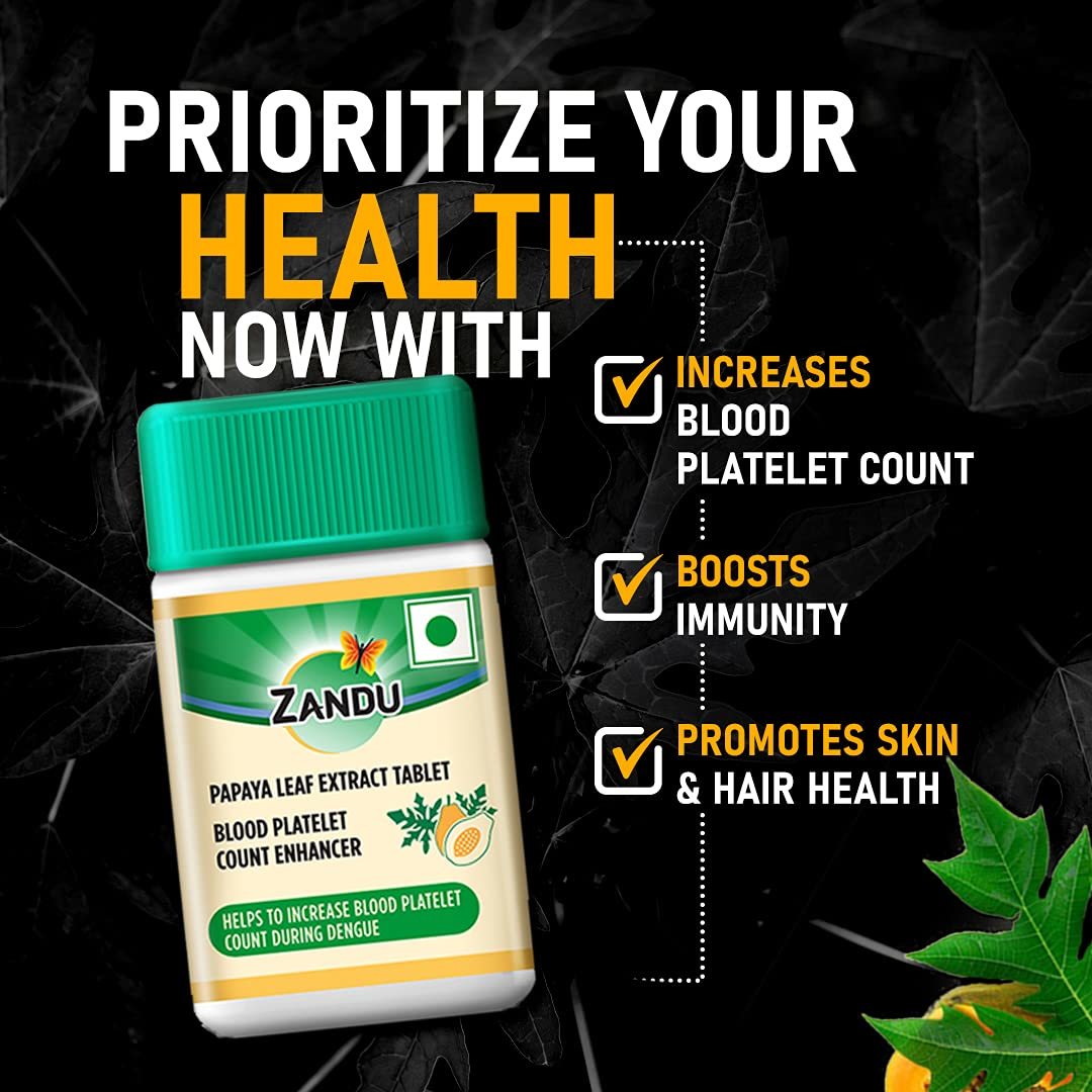 Zandu Papaya Leaf Extract - Helpful For Blood Platelets Count (Pack Of 20tablets)