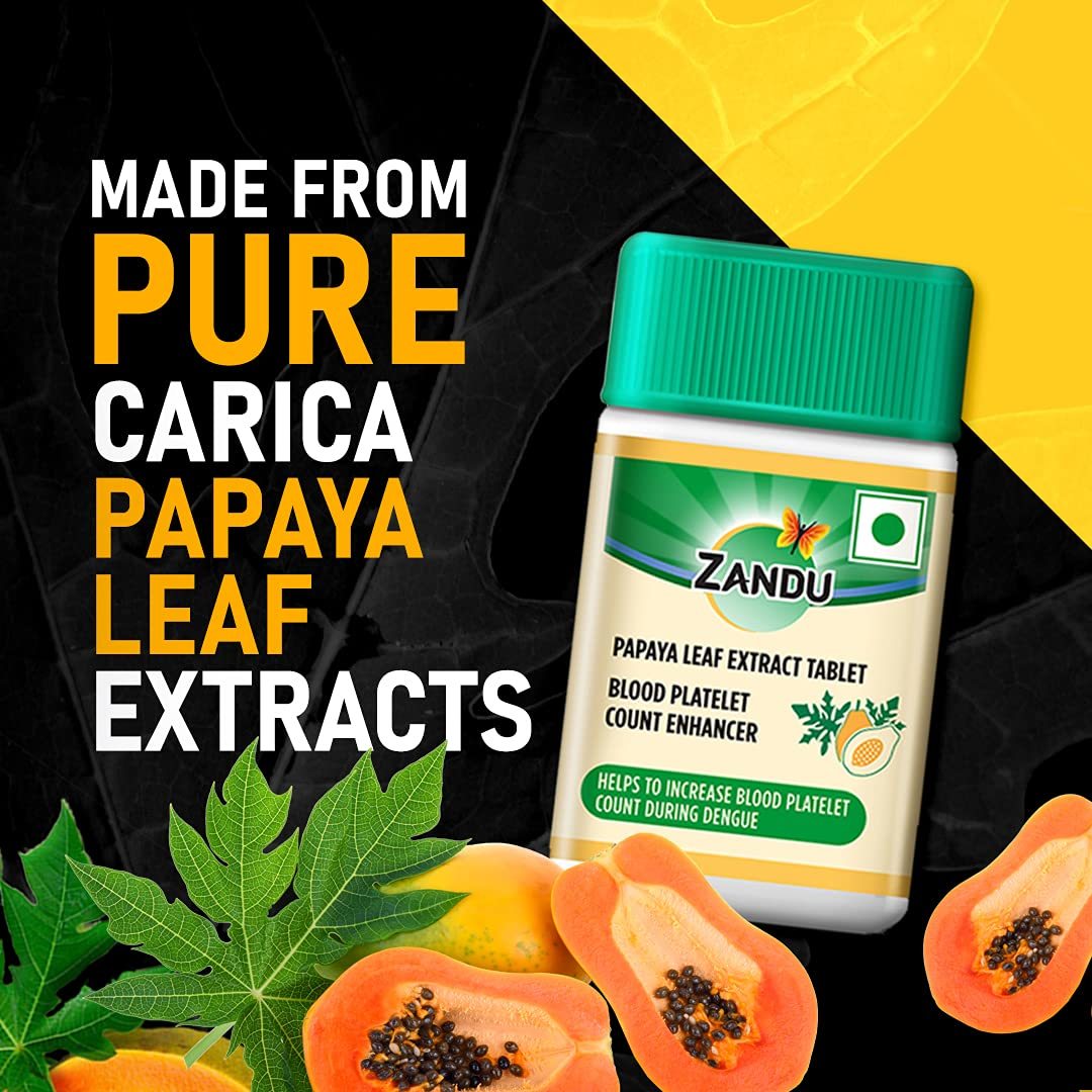 Zandu Papaya Leaf Extract - Helpful For Blood Platelets Count (Pack Of 20tablets)