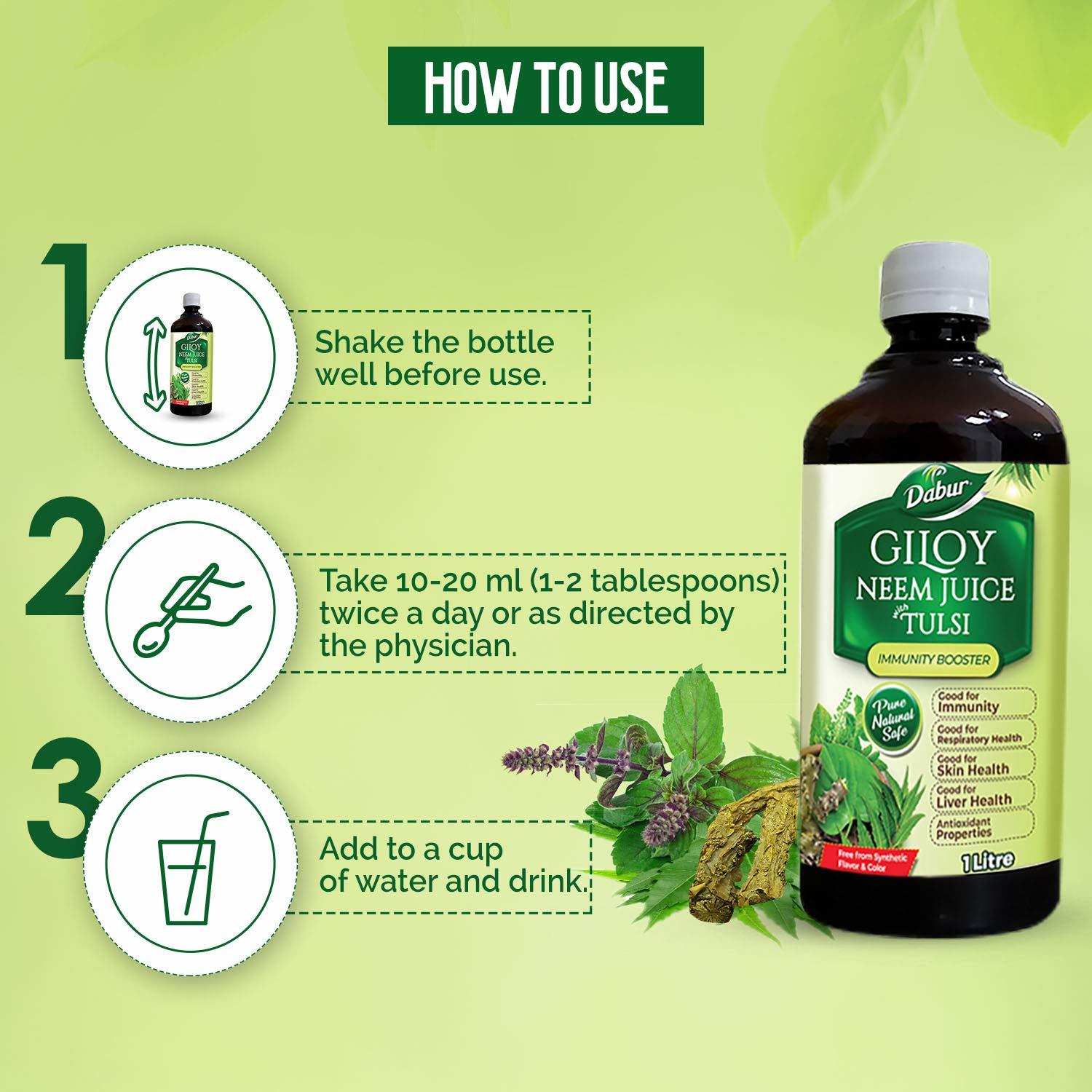 Dabur Giloy Neem Tulsi Juice: Benefit Of 3-in-1 Immunity Boosters With The Power Of Giloy - 1l