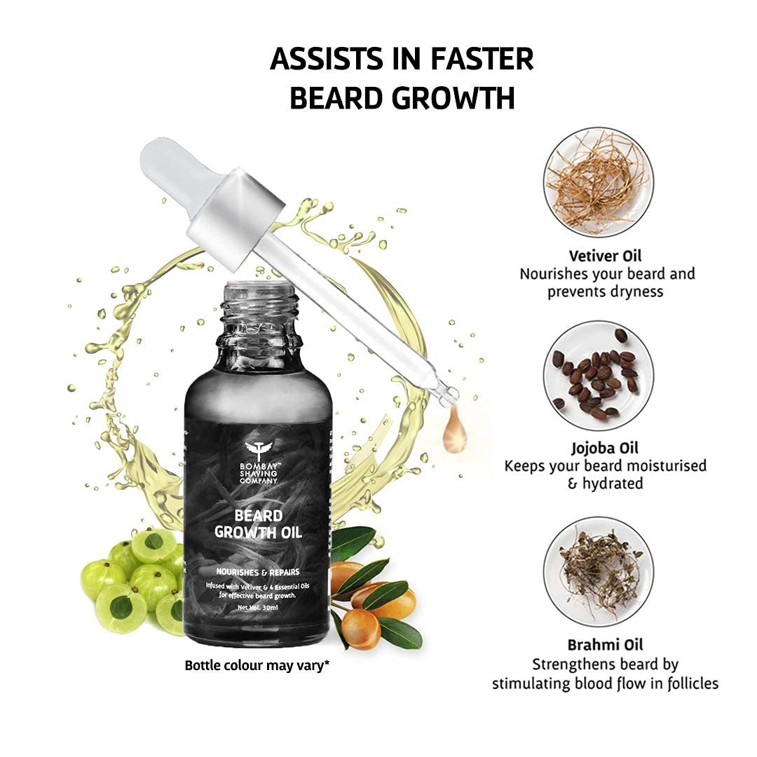 Bombay Shaving Company Beard Growth Oil Powered with Vetiver & 4 Essential Oils for Thicker Beard Growth - 30 ml