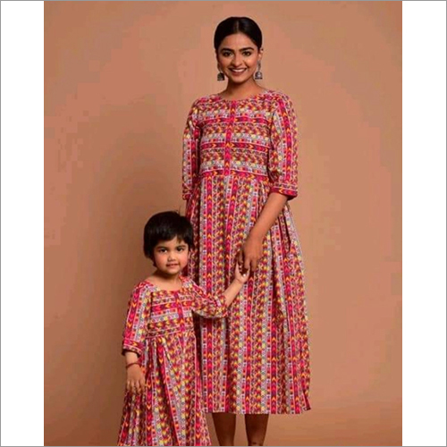Mother And Daughter Cotton Frock Combo Set