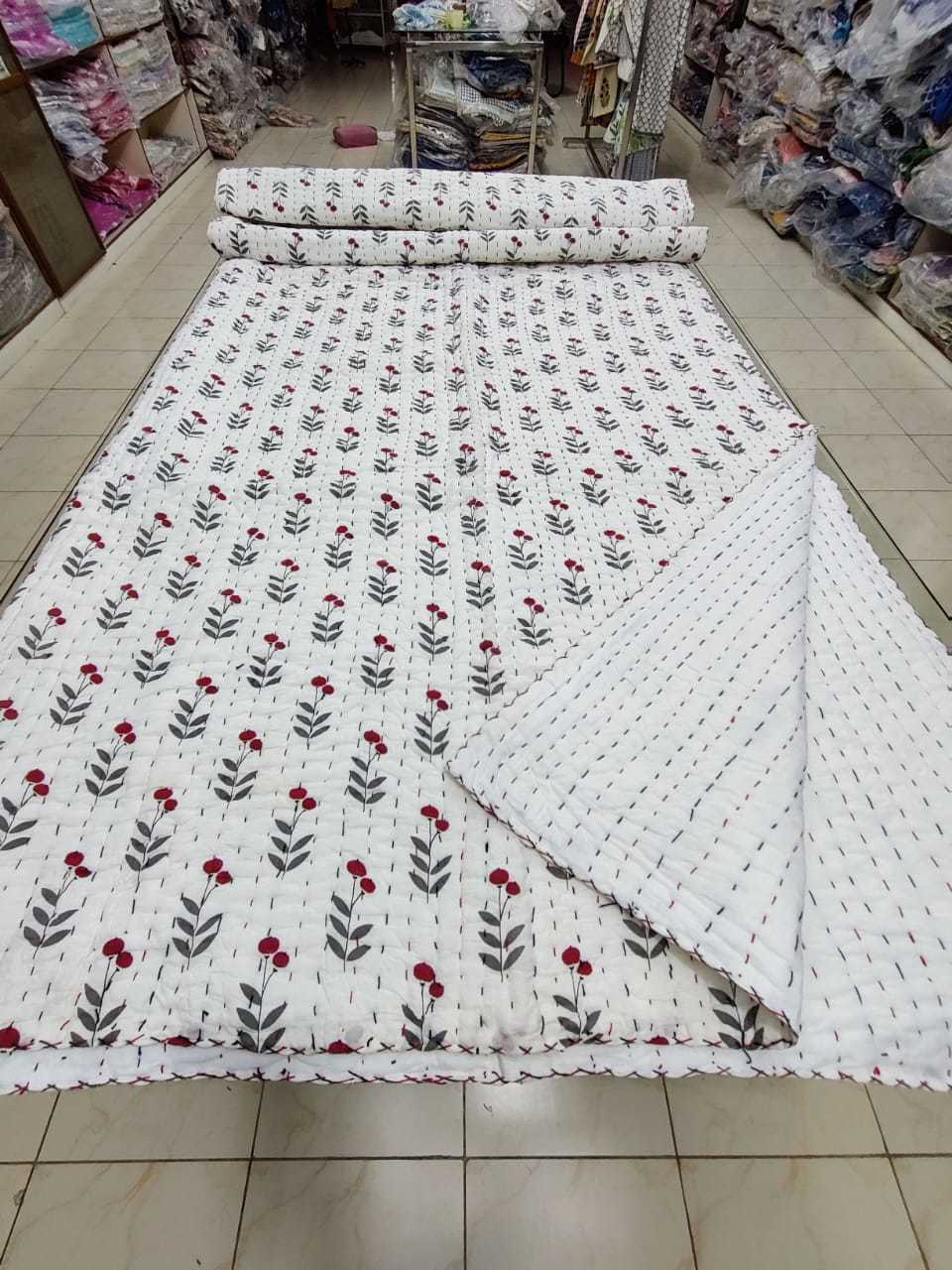 Sanganeri block print indian kantha quilt