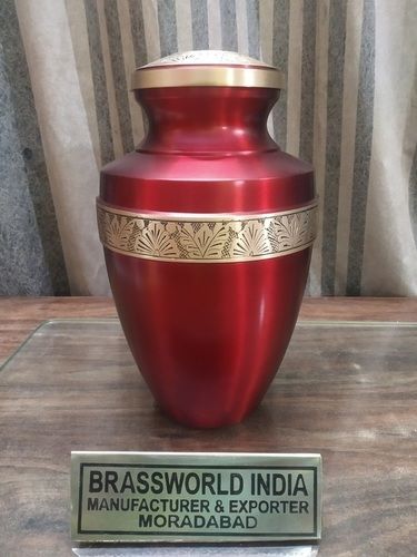 Red Bright Urn With Golden Cremation Engraved Funeral Supplies