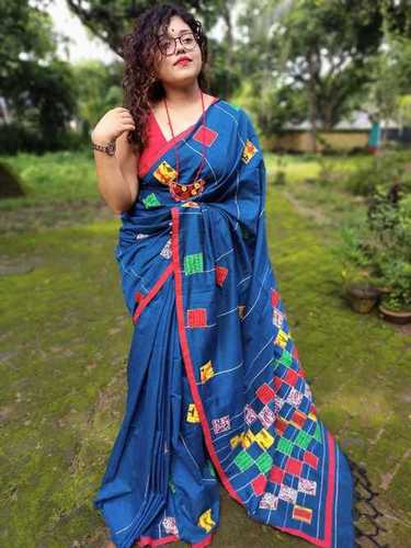 JijivishaOnline - The black cotton applique work saree is a symphony of  colors and textures. It is made from lightweight cotton fabric and features  intricate applique work. Applique is a technique of