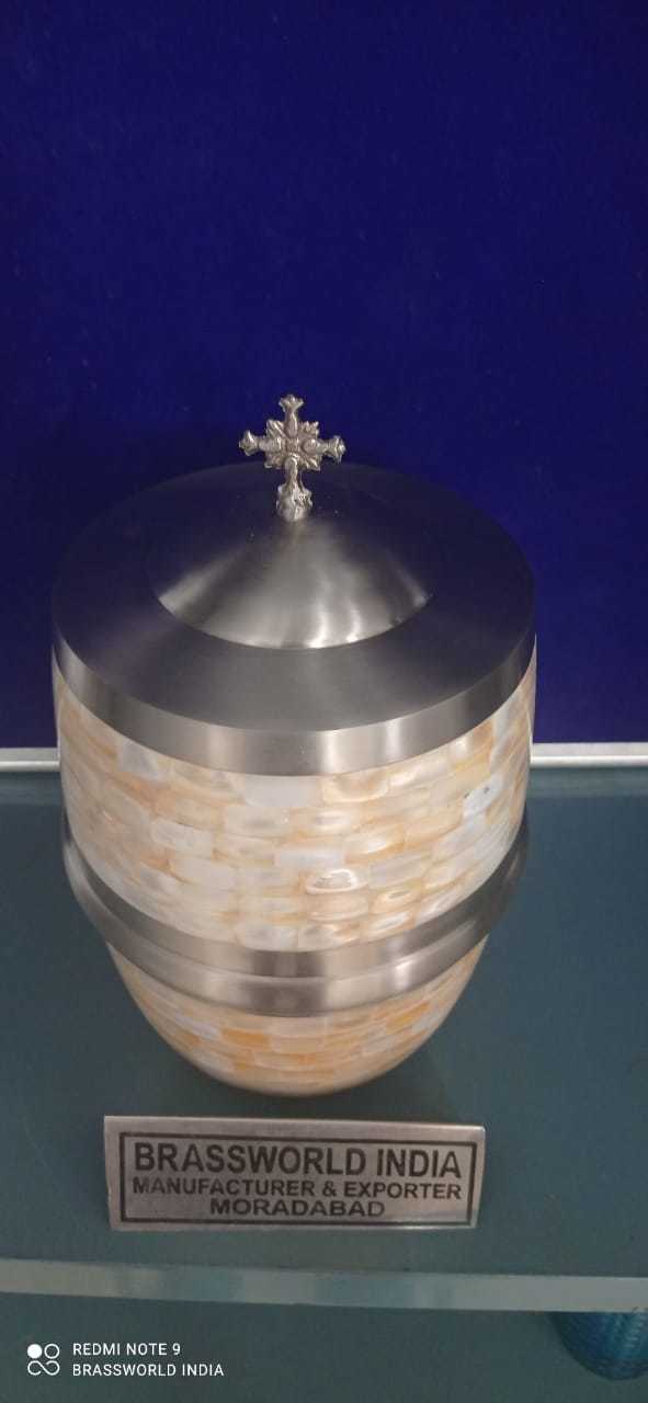 Heavy Brass Mother Of Pearl Pewter European Cremation Urn