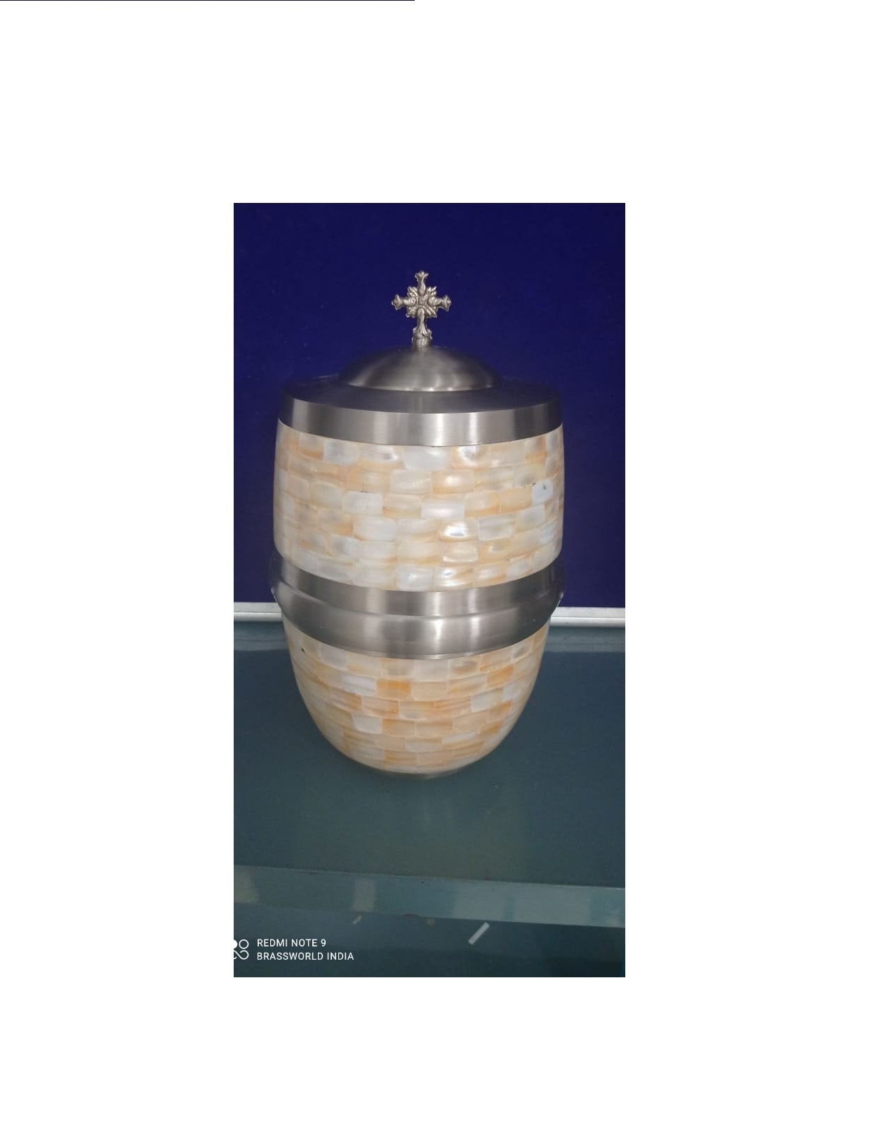 Heavy Brass Mother Of Pearl Pewter European Cremation Urn