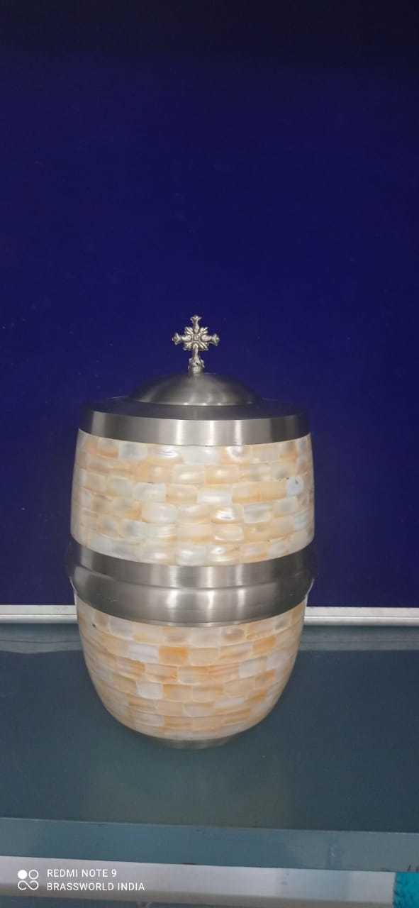 Heavy Brass Mother Of Pearl Pewter European Cremation Urn
