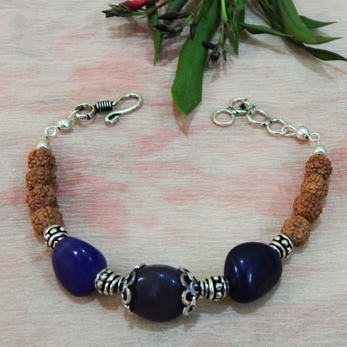 Blue Agate Tumble & Rudraksha Beads Bracelet