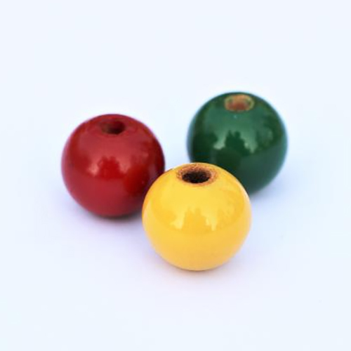 Natural Round Painted Wooden Beads