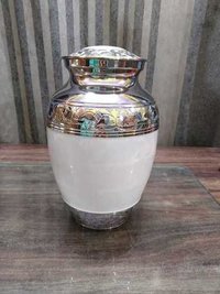हस्तकला अंत्येष्टि स्मारक कलश में मानव राख के लिए एल्यूमीनियम सफेद अंतिम संस्कार कलश