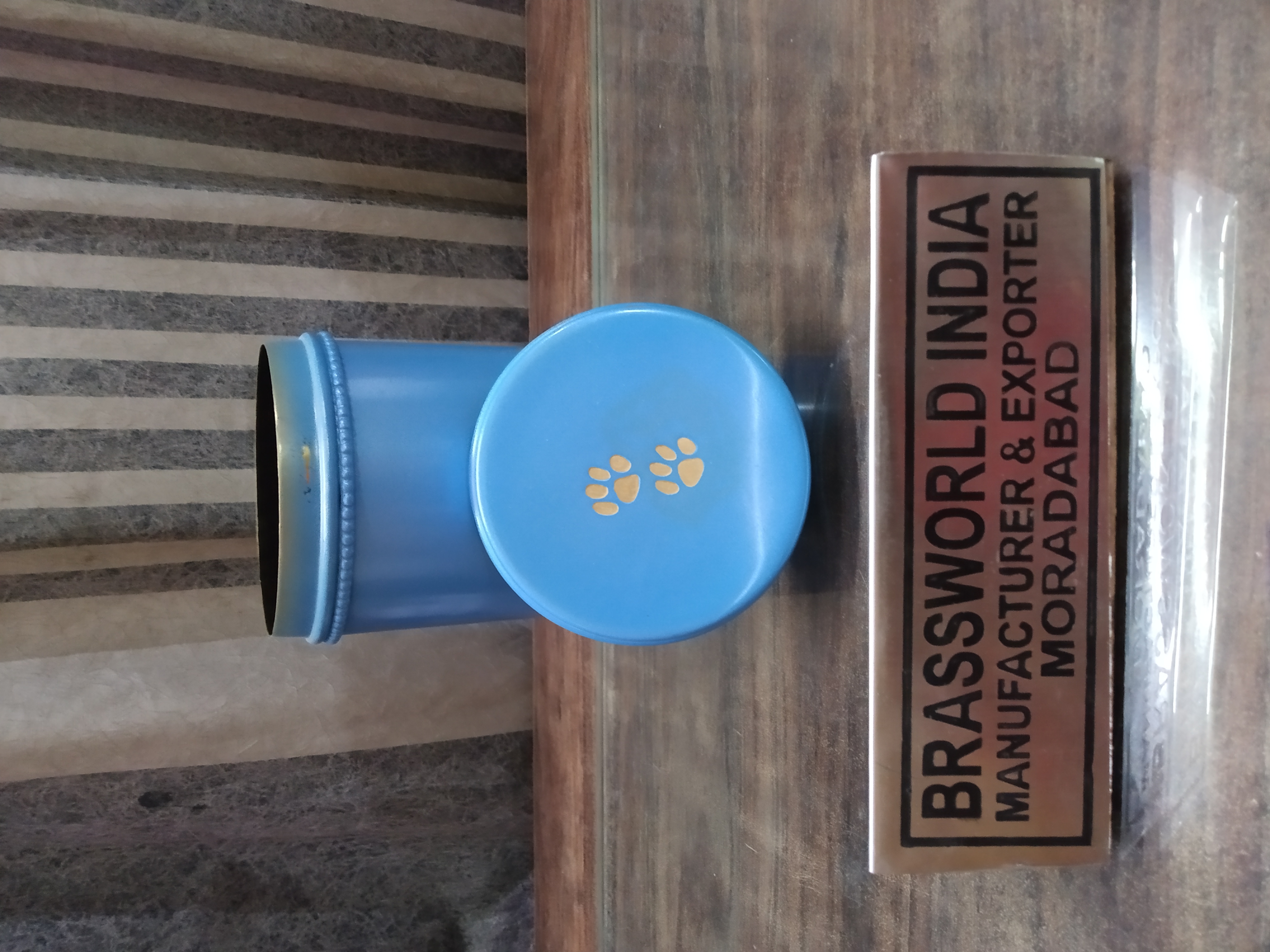 Brass Blue Colour Pet Paw Urn Funeral Supplies