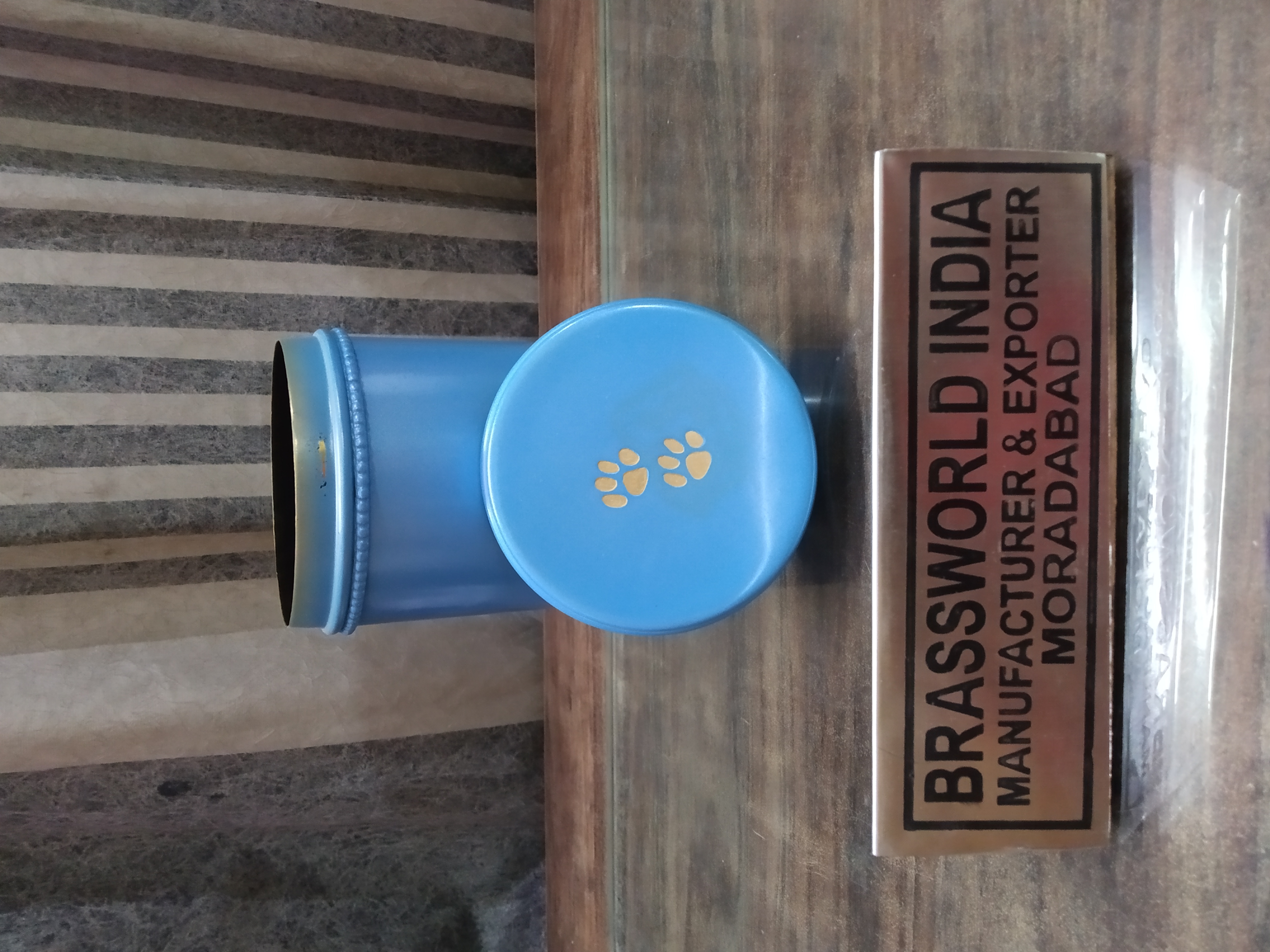 Brass Blue Colour Pet Paw Urn Funeral Supplies