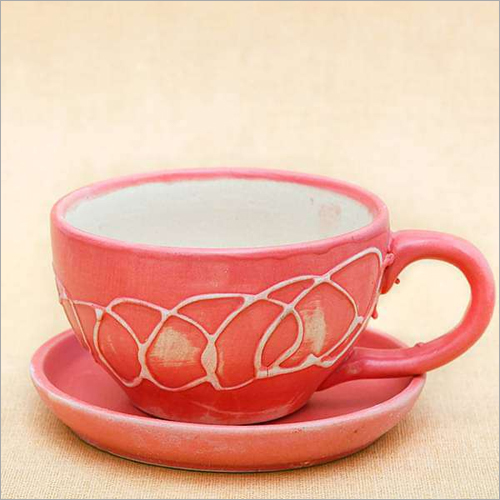 Embossed Cup Shape Round Ceramic Flower Pot with Plate
