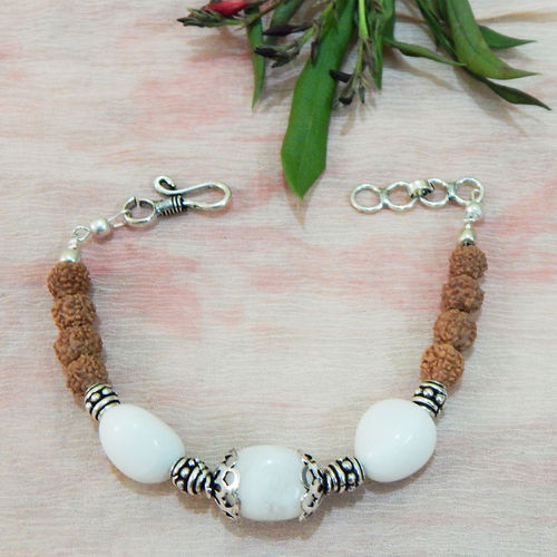 White Agate Tumble Rudraksha Beads Bracelet