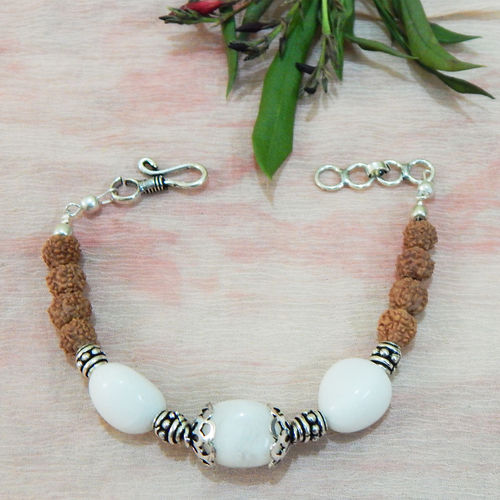 White Agate Tumble Rudraksha Beads Bracelet Gender: Men