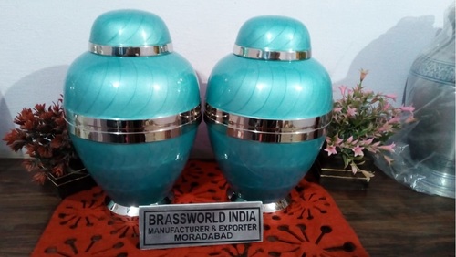 Brass Blue Colour With Band Cremation Urn Funeral Supplies