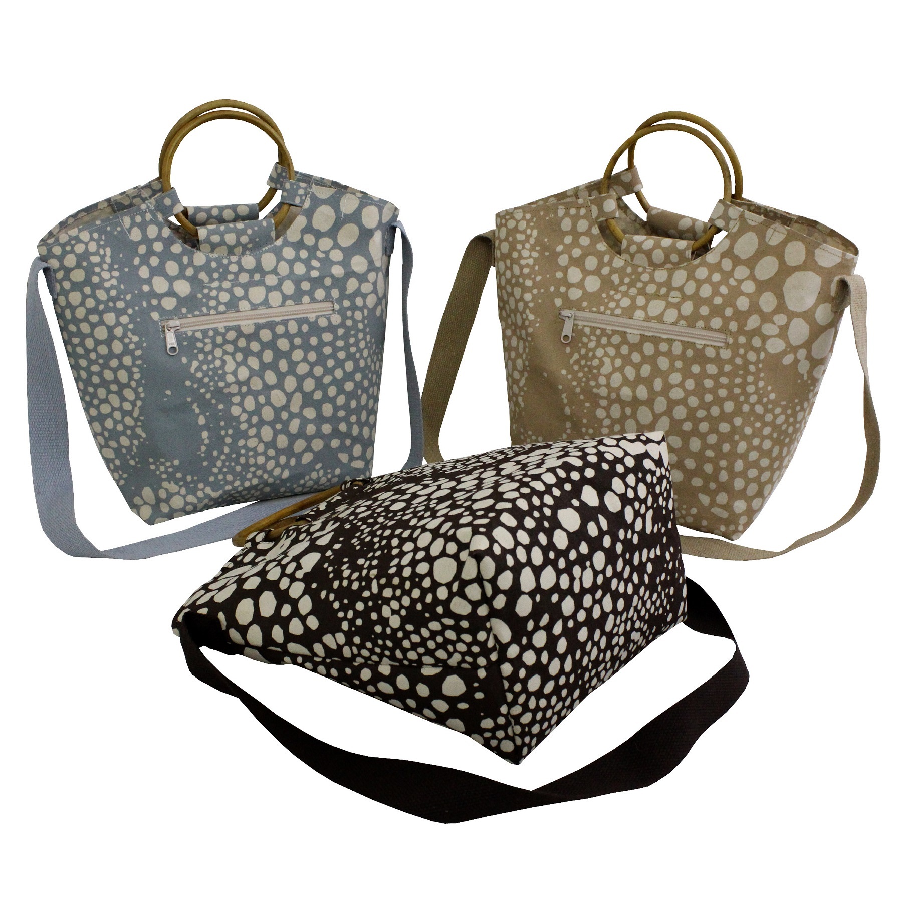 PP Laminated Natural Canvas Shopping Bag With Round Cane Handle & Long webbing Handle