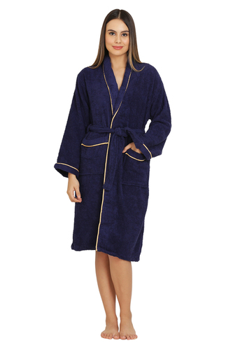 Divine Overseas Cotton Bathrobe - XL Size, Navy Blue Terry Fabric | 1.2 kg Weight, Comfortable Ultra Soft Touch, 2 Pocket Design