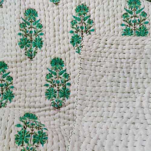 Hand Block Floral Printed Kantha Quilt
