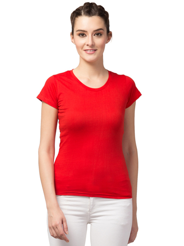 Ladies Round Neck RedPlain T-shirt for Girls & Women