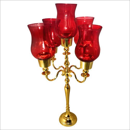 Polishing 5 Arms Candle Stand Votive With Plain Gold Glass Chimney
